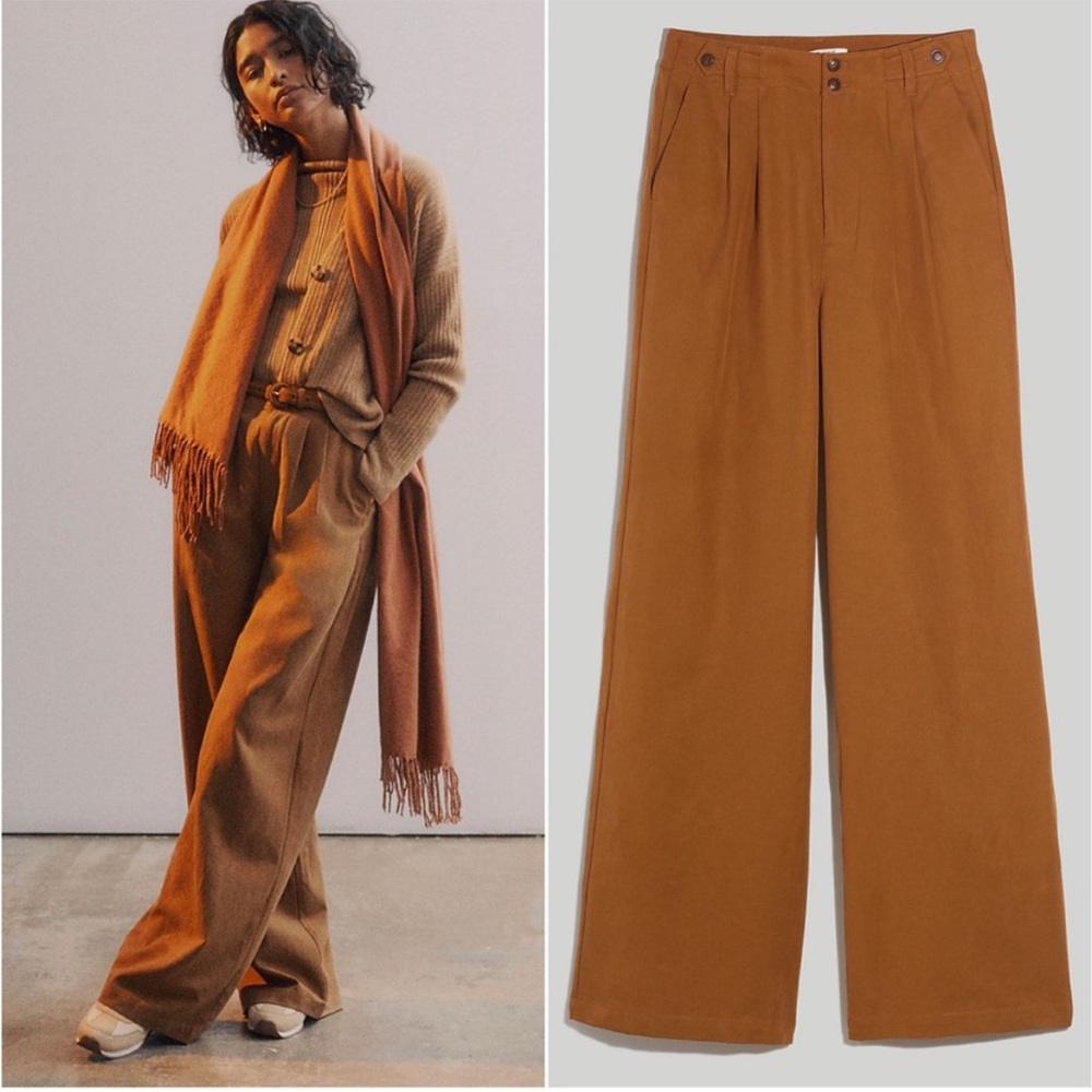 Madewell The Harlow Wide-Leg Pant tailored Acorn brow sz 14